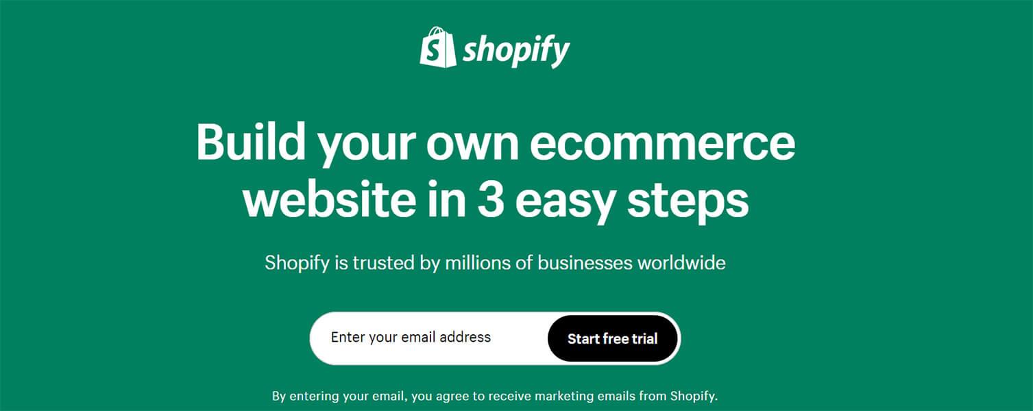 The image consists of a landing page from Shopify's website