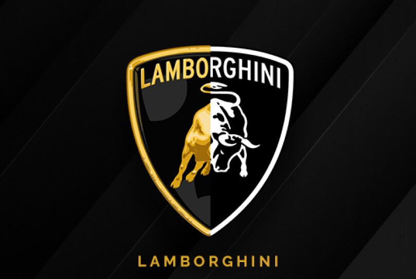 The image has the old and new Lamborghini logo.